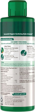 Miracle-Gro Organic Indoor Plant Food, Liquid Plant Food for Houseplants, Flowers, Vegetables, and Herbs, 1-0.5-1 NPK, 8 fl. oz., 2-Pack