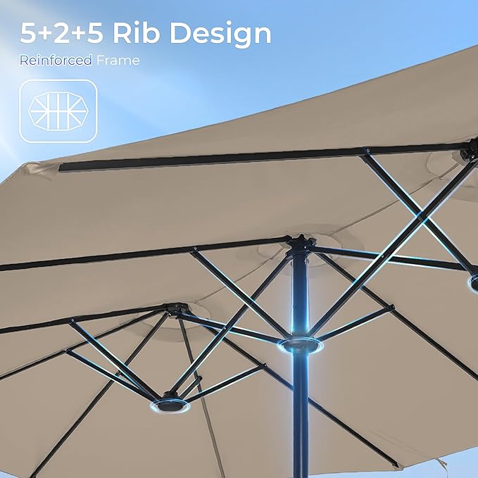 SUPERJARE 13FT Outdoor Umbrella for Patio, Double sided Pool Umbrellas with Fade Resistant Canopy, Large Table Umbrella for Deck, Market, Backyard - Warm Beige