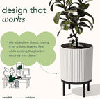 Veradek Demi Series Round Planter w/ Stand for Porch/Patio | Durable Plastic-Concrete & Wooden Stand | Modern Décor for Tall Plants, Flowers