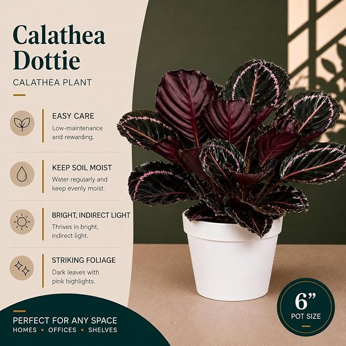 Large Calathea Dottie Live Plant, Prayer Plant Indoor, Colorful Pink House Plant, Calathea Plant Live, Indoor Plant for Home Decor and Room Decor