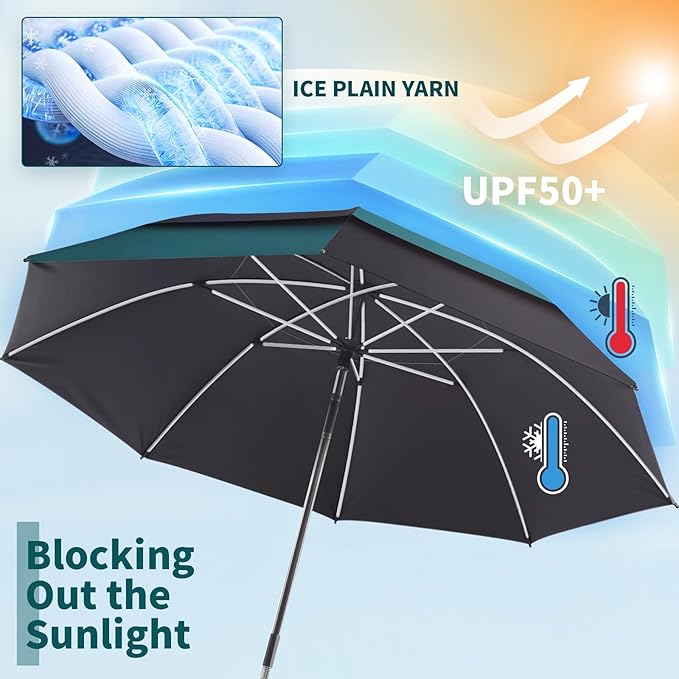 2 Pack 48.6" Double Canopy Beach Umbrella with Clamp, UPF50+ Beach Chair Umbrella with clip, 360°Adjustable Portable Outdoor(Hunter Green/Black, Not Include Chair)