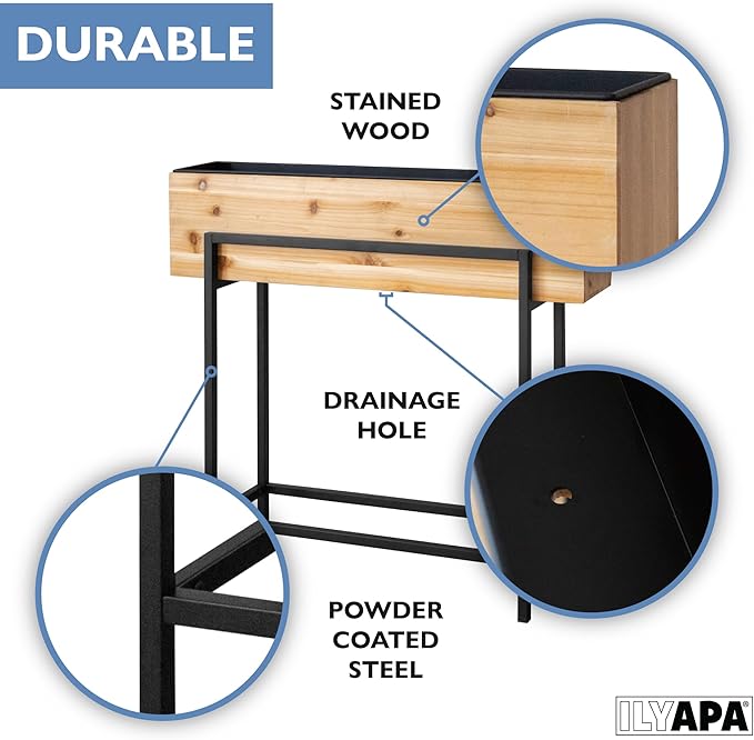 Ilyapa Raised Standing Planter with Legs, Metal and Wood Elevated Planter Box, 33"x35.5"x7", Indoor Outdoor, Perfect for Living Room, Front Porch