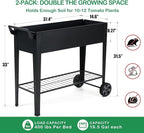 2-Pack 32”Height Elevated Raised Garden Bed with Wheels & Storage Shelf, 400 Lbs Capacity, Anti-Rust, Space-Saving Planter for Vegetables, Herbs, Patio, Balcony, Backyard