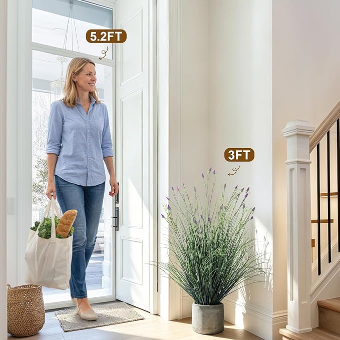 2 pack fake lavender faux plastic plantas synthetic pampas grass indoor outdoor realistic floor plants Lifelike Artificial Tall Grass Plant for home Office Wedding patio decor Housewarming Gift