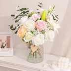 Livole 22Pcs Fake Flowers with Vase Silk White Artificial Flowers in Vase with Light Fake Plant Eucalyptus Flower Arrangement for Table Centerpieces Decor for Living Room Coffee Home Farmhouse