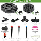 Drip Irrigation System, 213FT Drip Irrigation Kit for Garden - 50FT Main & 163FT Branch Tubing, Adjustable Nozzles for Drip or Mist Cooling, Irrigation System for Garden, Lawn, Patio, Raised Bed
