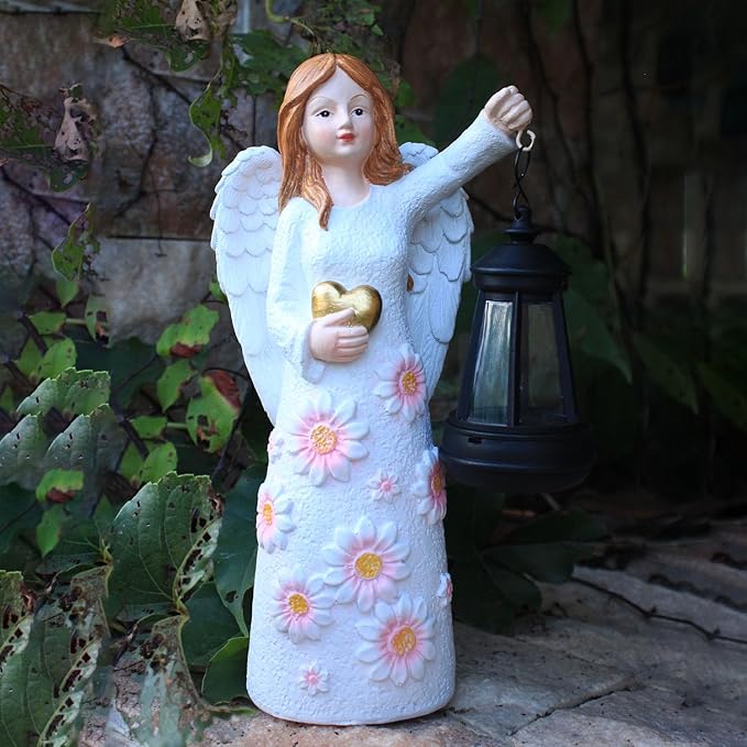 Solar Garden Statues Decor，Gardedn Angel Figurines Lights Featuring Waterproof Outdoor Decor Lights for Yard Patio Porch Decoration Gift for Mom Grandma (Classic)