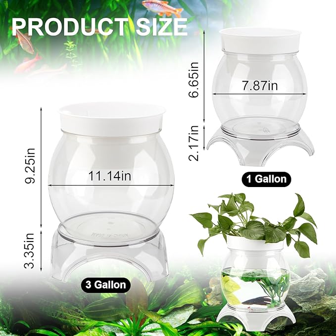 1 Gallon PET Aquaponic Fish Tank, Fish Bowl Aquaponic Betta Fish Tank Clear Aquarium for Betta Fish Reptiles Succulents Flower Vase Betta Fish Centerpiece Present for Home Office Desktop Decors