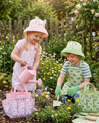 Handmade Kids Gardening Tools Set - 8Pc Artisan Garden Kit with Real Wood Handles, Metal Heads, Frog Hat, Panda Apron & Tote - Nature Learning Gift for Toddlers & Kids (Sage Green)