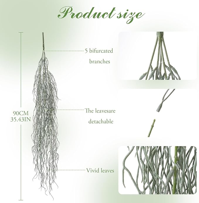 dallisten 4 Pcs Fake Hanging Plants, 36" Artificial Hanging Grass Plants Greenery Vines UV Resistant Faux Trailing Plants for Indoor Outdoor Wall Shelf Porch Boho Home Patio Decor(Dust Green)