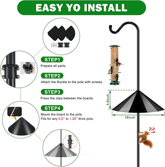 FEED GARDEN 92’’ Bird Feeder Pole Squirrel Proof 1 Pack, Adjustable Tall Shepherds Hooks for Outdoor with 7 Prongs Base, Heavy Duty Shepherd Hook with Baffles, Pole for Bird Feeder, Plant Baskets