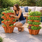 Vertical Garden Planter 4 Tier Stackable System 16 Plants, Space Saving Herb, Strawberry & Food Crop Planter with Center Support Hole for Indoor Outdoor Gardening (4, Terracotta, Small)