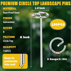 150 PCS Landscape Fabric Staples Pins,Thickened 8 Gauge Circle Top Landscape Fabric Stakes, 6 inch Galvanized Weed Barrier Stakes Pins with Removal Tool, Garden Staples for Weed Barrier Fabric