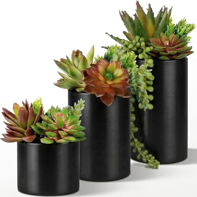 Fake Succulents Plants Artificial in Premium Ceramic Pots (3 Pack Assorted) Realistic Faux Succulents for Bathroom, Home & Office Decor