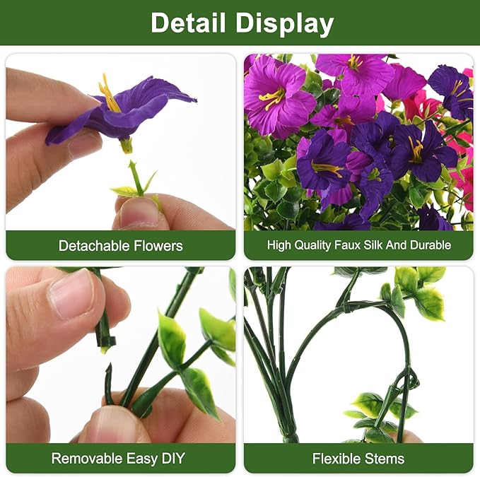 INQCMY Artificial Flowers for Outdoors Fake Plants Spring Summer Decoration, 12 Bundles Faux Petunias UV Resistant No Fade Realistic Silk Flower for Outside Planters Patio Porch Yard Window Box