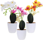3pcs Artificial Bonsai Orchid Faux Potted Plants in Deep Purple, Pale Green, and Yellow – Realistic 3D Printed Desktop Flower Decorations for Living Room and Office Home Décor