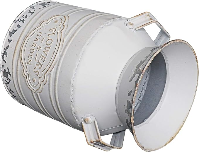 Soyizom Rustic Galvanized Tin Milk Can Decorative White Jug Metal Bucket Flower Pitcher for Farmhouse Decor - Small,7.9"H