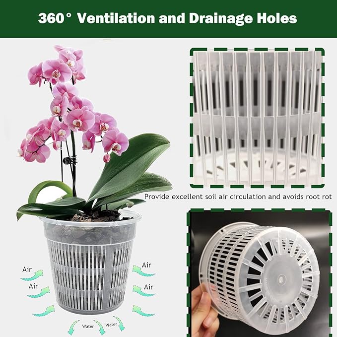 Orchid Pot,12 Pack 5.5Inch Clear Plastic Orchid Pots with Saucers, Orchid Pots with Holes, Orchid Breathable Slotted Pot(12Pcs 5.5in+ Saucers)
