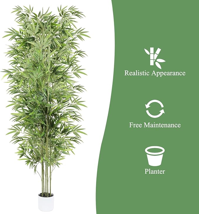 mapleway Artificial Bamboo Plant for Home Decor, 6FT Faux Bamboo Tree with Natural Trunks, Tall Fake Tree with Pot for Balcony Patio Corridor Doorway Staircase