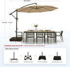 wikiwiki 10ft Patio Umbrella with Base Included, Outdoor Offset Cantilever Umbrella with Sandbag Base for Backyard, Garden and Pool, Easy to Tilt and Crank, Tan