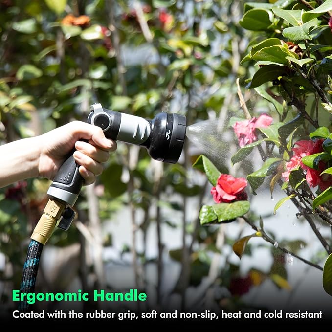RESTMO Multi-Angle Garden Hose Nozzle with Sprinkler Function, Heavy Duty Water Hose Nozzle with 4 Spray Patterns, Magic Twist and Thumb Flow Control for Garden Watering, Car Washing & Yard, Black