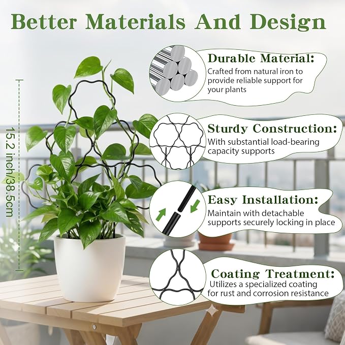 ZOUTOG 12 Pack Trellis for Climbing Plants Outdoor 15 Inch,Rustproof Metal Garden Trellis for Potted Plants,Sturdy Houseplant Support Indoor Outdoor for Ivy Pothos Monstera Hoya Flower Vine (Flower)