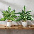 2 Pack Artificial Potted Plants, 16" Fake Plants Indoor in White Pots for Home Bathroom, Office Desk, Shelf - Realistic Faux Greenery Desk Plants for Living Room, Kitchen, Farmhouse Decor