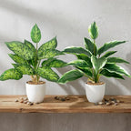 2 Pack Artificial Potted Plants, 16" Fake Plants Indoor in White Pots for Home Bathroom, Office Desk, Shelf - Realistic Faux Greenery Desk Plants for Living Room, Kitchen, Farmhouse Decor