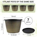 Large-Planter-Indoor-Outdoor Plant Pots, 16 inch 4 Pack Plastic Flower Pots with Saucer And Drainage Holes, Modern Garden Planters For Planting Medium Large Plants， Decorative Resin Garden Pots