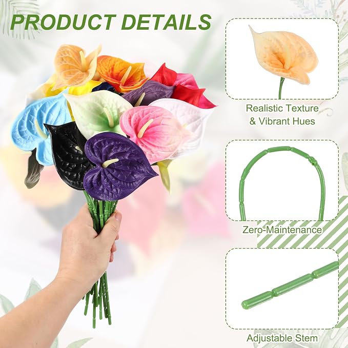 uxcell 4Pcs 11inch Artificial Anthurium Lily Flowers, Permanent Flower Bouquet for Home Arrangements Wedding Festival Decoration Crafts Store Decor Accessories, Light Orange
