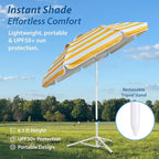 AMMSUN Shade Umbrella, Premium Portable Umbrella with Stand, 6.5ft Lightweight Free Standing Canopy for Sporting Games, Adjustable Instant Sun Protection and Easy to Carry, Stripe Yellow