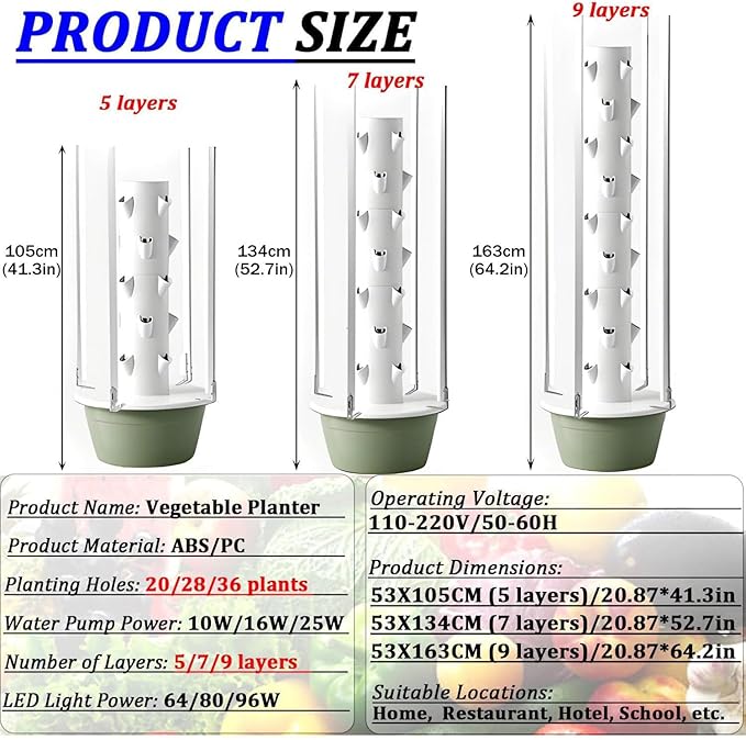 Hydroponics Tower Indoor Growing System Vertical Garden Planter Indoor Smart Garden Kit with Pump and Movable Water Tank,for Herbs, Fruits and Vegetables 5Layer-WithLight