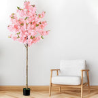 OUSHENG Artificial Cherry Blossom Tree, Fake Plants Indoor Decor, Faux Pink Sakura Flowers for Living Room Home House Entryway Bedroom Office Inside Decorations, 6FT