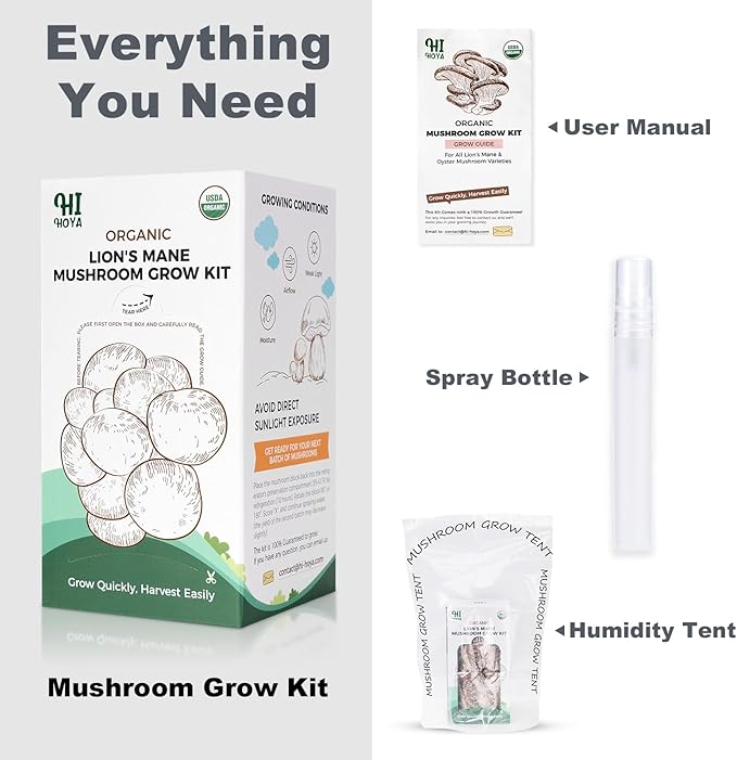 Lions Mane Mushroom Grow Kit - Organic Edible 4 lbs Mushroom Growing Kit, Grow Your Own Lion’s Mane Mushroom at Home, Handmade in USA, Non-GMO, Holiday Gardening Gift