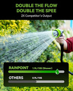 RAINPOINT Full-Metal Garden Hose Nozzle, Heavy Duty Water Hose Nozzle Sprayer With 10 Adjustable Patterns & High Flow,Thumb Control For Flow Adjustment, Ideal For Watering, Washing, Cleaning,Green