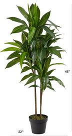 Nearly Natural 48in Artificial Dracaena with Real Touch Leaves and Multi Tonal Trunks, Large Indoor Silk Plant with Pot, Maintenance Free For Living Room And Home Office Decor