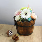 MY MIRONEY Plant Pots, Vintage Wooden Barrel Planter - Solid Rustic Garden Flower Pot with Metal Handles & Frame for Indoor Planter, Office Home Decor, Garden Home Plants, 7.28" x 5.91"