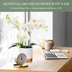 XunYee Orchid Artificial Flowers in Pot 15 Inches Artificial Orchid Flowers Phalaenopsis Potting for Home Office Wedding Bathroom Centerpiece Decor(White)