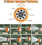 8 in 1 Garden Hose Nozzle Sprayer, Upgrade Dog Wash Hose Attachment with 3.5OZ/100CC Soap Dispenser Bottle and Dog Shower Brush, Ideal for Watering Flowers, Car Washing, Dog and Horse Bathing