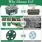 Mckanti 4 Set Self-Watering Seed Starter Tray Kits with Grow Light, Reusable Seed Germination Kit with Adjustable Humidity Domes and Silicone Cell Base Tray for Indoor Plant Seed Germination