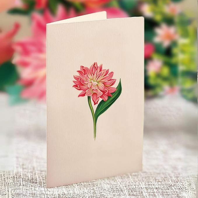 Freshcut Paper Pop Up Cards, Mini Dear Dahlia, 6 Inch Mini Sized Forever Flower Bouquet 3D Popup Greeting Cards, Birthday Card, Thank You Card, Blank Notecard & Envelope