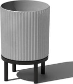 Veradek Demi Series Round Planter w/ Stand for Porch/Patio | Durable Plastic-Concrete & Wooden Stand | Modern Décor for Tall Plants, Flowers