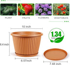 Myfeegoin Planter-Pots-for-Plants-Indoor-Outdoor, 4 Pack 10 Inch Plastic Flower Pots with Saucer & Drainage Holes, Modern Garden Planters for Planting Medium Large Plants，Decorative Resin Garden Pots