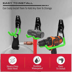 15-Piece Garage Wall Hooks with 3 Extension Straps, Green Heavy Duty Tool Storage Rack for Ladder, Bike, Shovel, Garden Tools, Metal Wall Mount Organizer Set