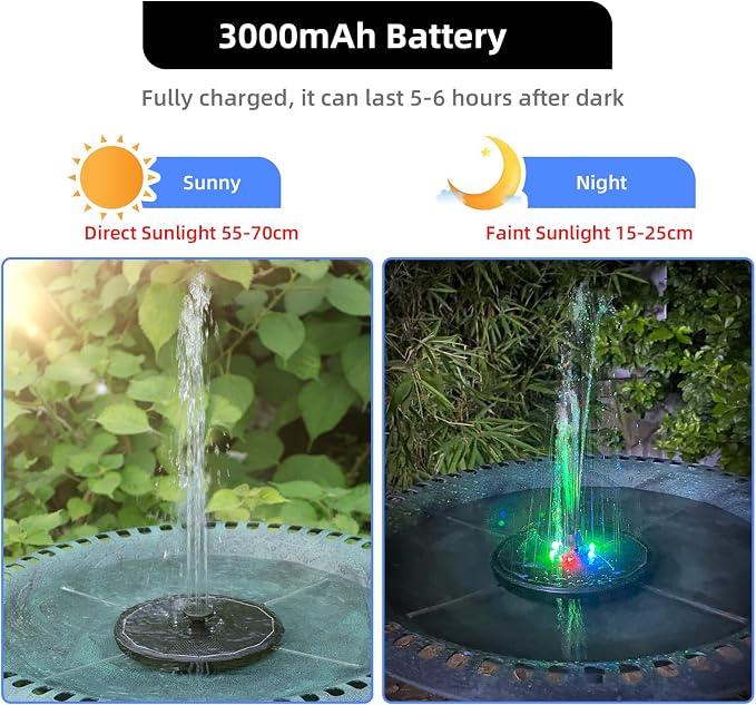 Solar Powered Fountain 4W Bird Bath Fountains Pump Upgraded Glass Panel Fountains with Color LED Lights 7 Nozzles & 4 Fixers for Garden Small Pond Outdoor Swimming Pool Fish Tank