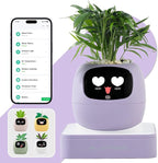 Smart Planter with App Control, Self-Watering AI Plant Pot with LCD Display, Interactive Desk Plant Companion for 100+ Plants, Smart Indoor Planter with Pomodoro Timer,80ml Reservoir,Calendar-Purple