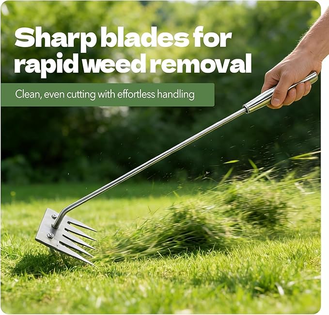 2Pcs Weed Puller Tool - 2026 Portable Manual Weeding Tools Gardening, 5 Teeth Head Stainless Steel Hand Garden Weeding Rake, Weed Remover Tool for Gardening Backyard Yard Farm Planting