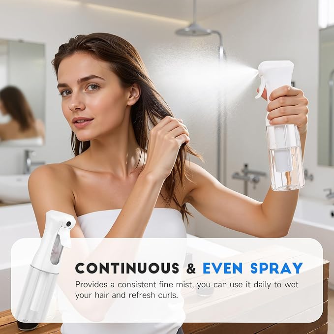 3 Pack Continuous Spray Bottles - Ultra Fine Mist Sprayer, Refillable Water Sprayer for Hairstyling, Plants, Pets, Cleaning, Skincare (6.8 OZ/200ML,White)