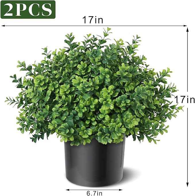 Set of 2 Artificial Boxwood Topiary Trees for Front Door - Faux Realistic Greenery Potted Plants, Fake Outdoor UV-Resistant Bushes with Pots for Porch,Farmhouse,Home,Garden Decor