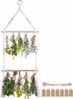 2Tier Herb Drying Rack Flower Drying with 25PCS Brown Gift Tags and 32ft Natural Jute Twine herb Dryer,Herb Drying Rack,Hanging Herb Dryer Rack, Ivory